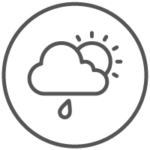 Piktogramm einer Wolke mit einem Regentropfen, im Hintergrund die Sonne.