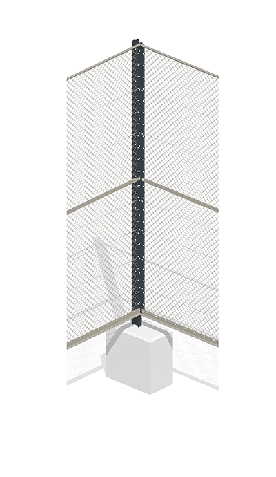 Solidos-Eckpfosten, farbig markiert: IPE-Träger, vertikale Anschlussprofile, Verblendung